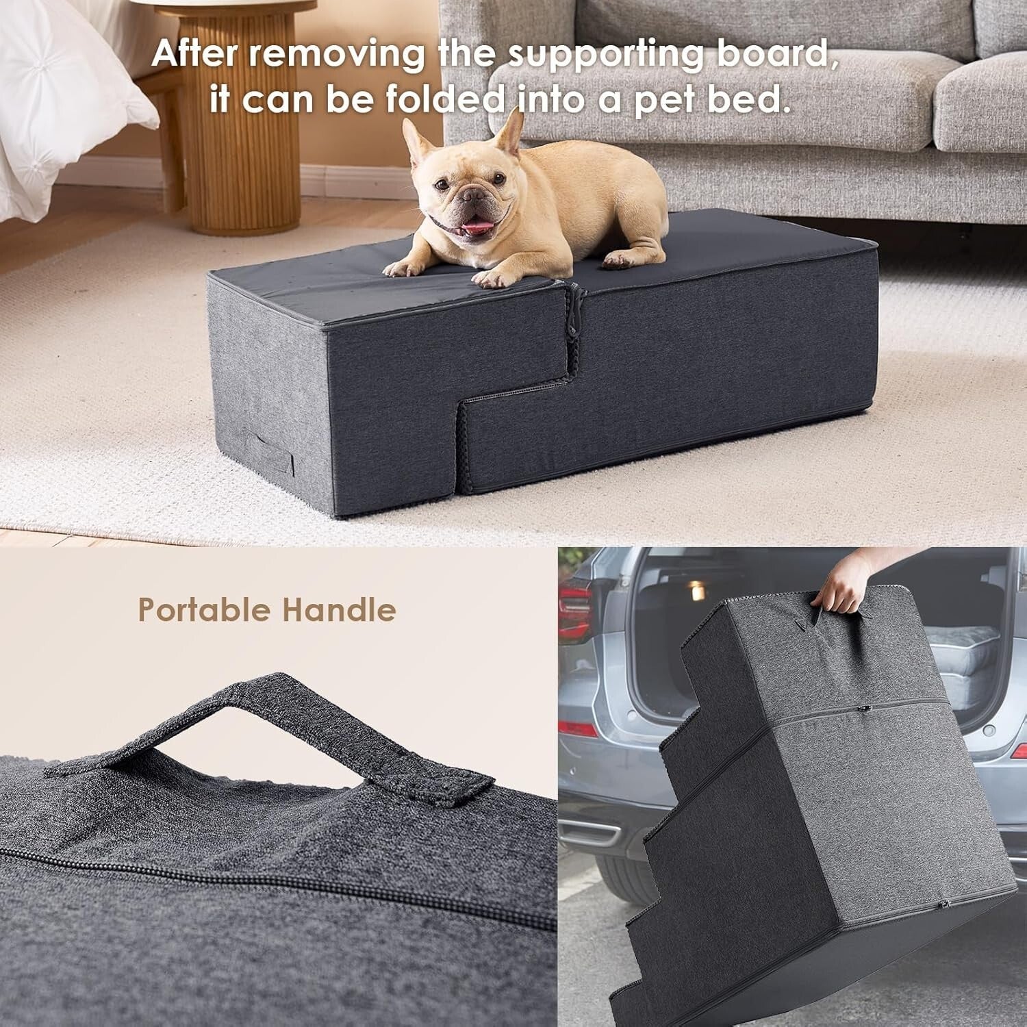 Portable 4-Step Dog Stairs for Small Dogs - Indoor Pet Steps with Washing Cover