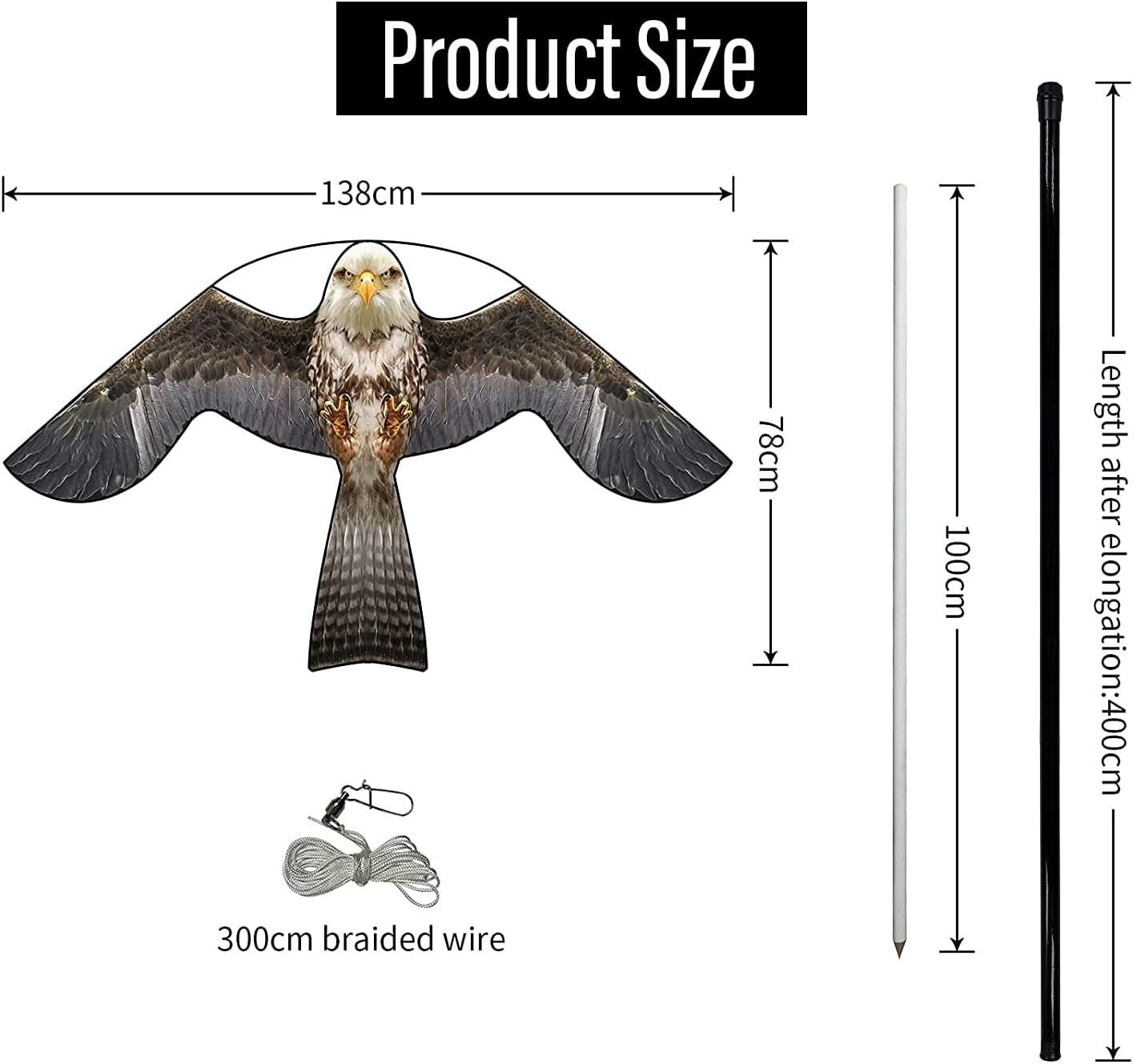 Durable 4m Pole Bird Scarer Kite - Scare Off Birds Safely & Effectively