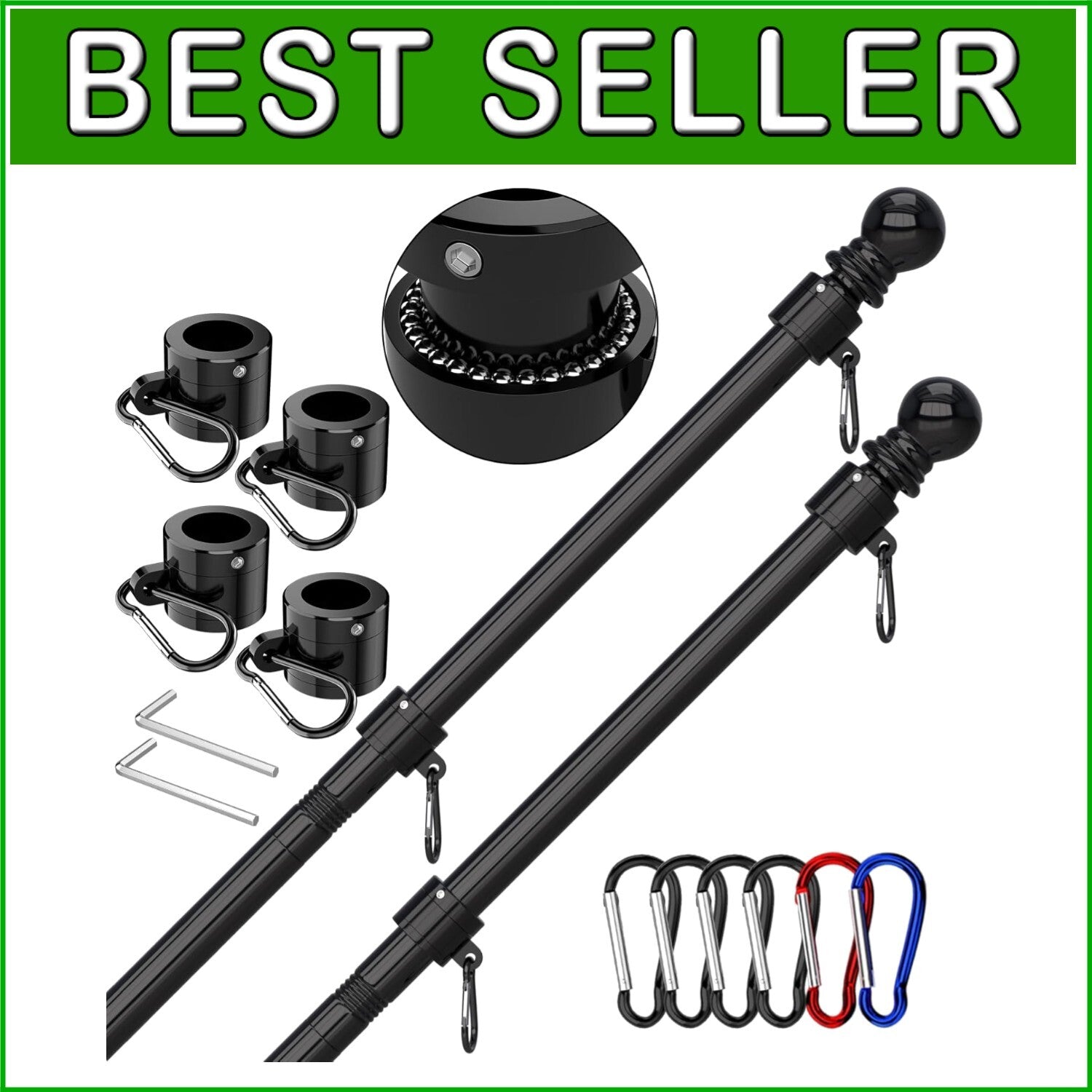 Flag Pole Kit - 2 x 6 FT Stainless Steel Tangle-Free Poles for All Weather Use