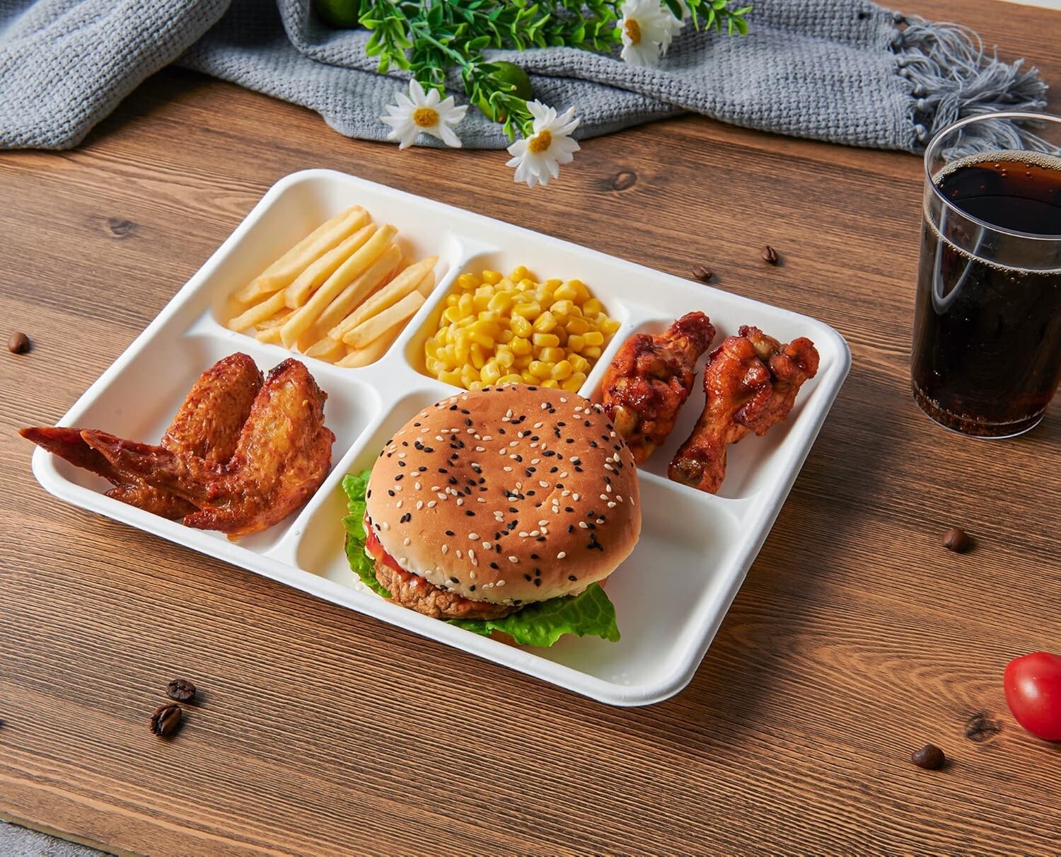 Biodegradable 5-Compartment Paper Plates - Perfect for School Lunches & Parties