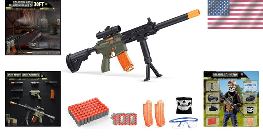 Complete Foam Blaster Set: Sniper Rifle with Scope & 100 Bullets for Teens