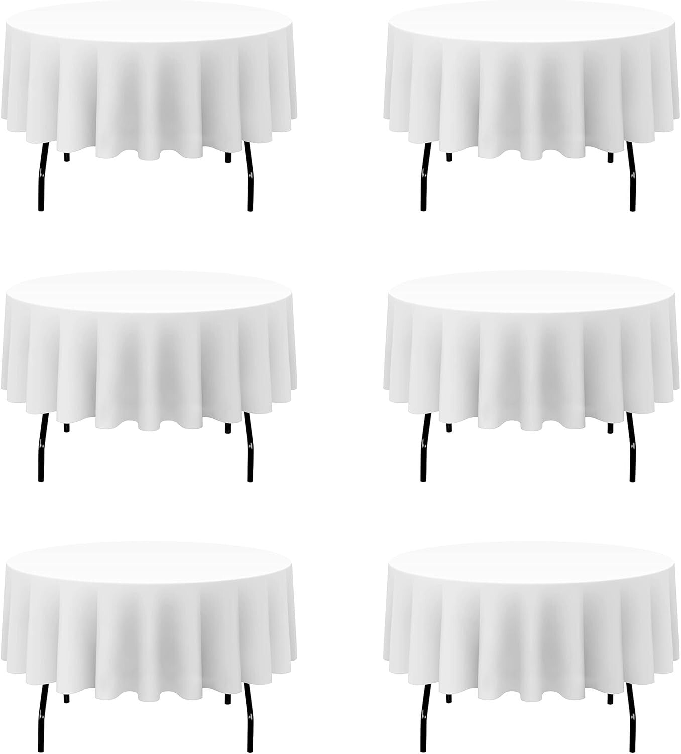 Machine Washable White Round Table Cloths - 90 Inch, 6 Pack for Luxurious Events