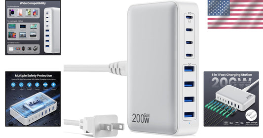 Fast 200W USB C Charging Station with 8 Ports - Ideal for Multiple Devices
