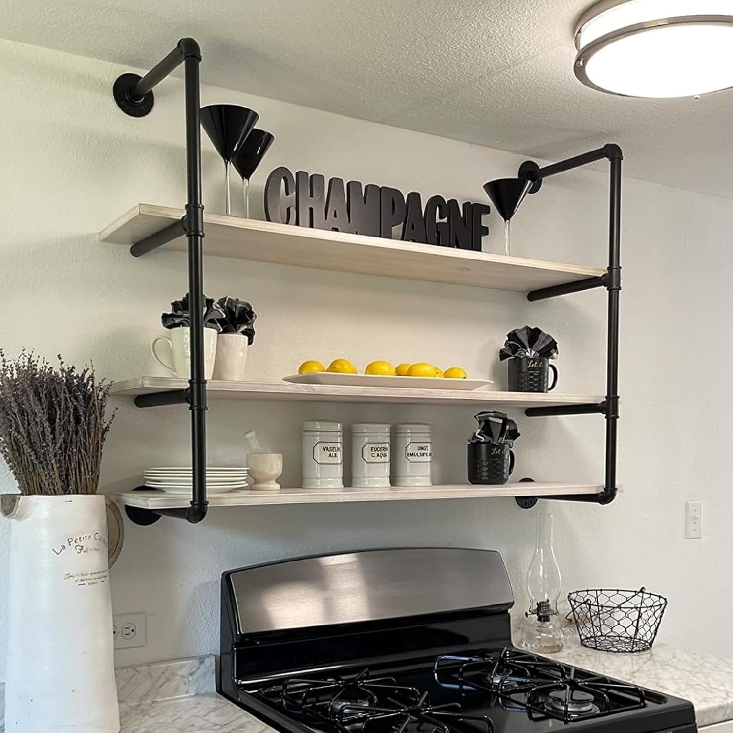 Stylish 48" Wall-Mounted Industrial Shelf - Distressed Metal & Pine Wood Design