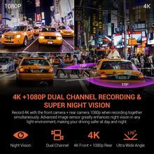 Load image into Gallery viewer, 4K Dual Channel Car Dash Cam with Wi-Fi &amp; Rear Camera - Ultimate Safety Solution