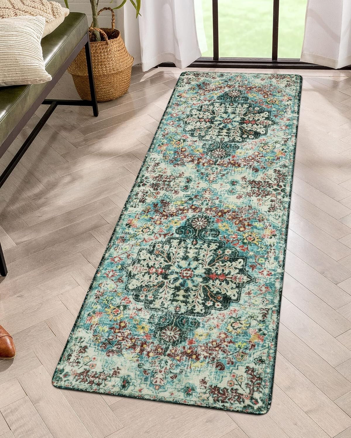 2x6 Floral Medallion Indoor Runner - Soft Faux Wool, Non-Slip & Machine Wash