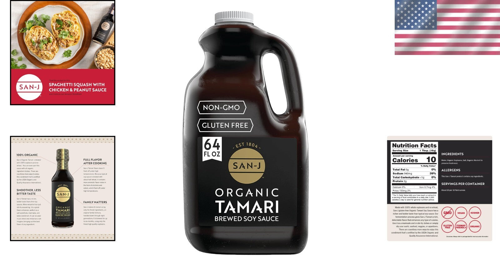 Authentic Organic Tamari Soy Sauce - 64oz Gluten-Free, Rich Flavor Profile