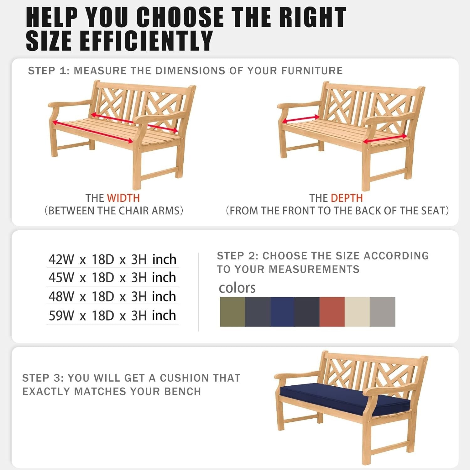 59x18 Rectangular Waterproof Cushion with Zipper - Perfect for Outdoor Furniture