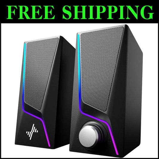 6 Lighting Modes USB-Powered Gaming Speakers with Hi-Fi Sound & Bass Enhancement