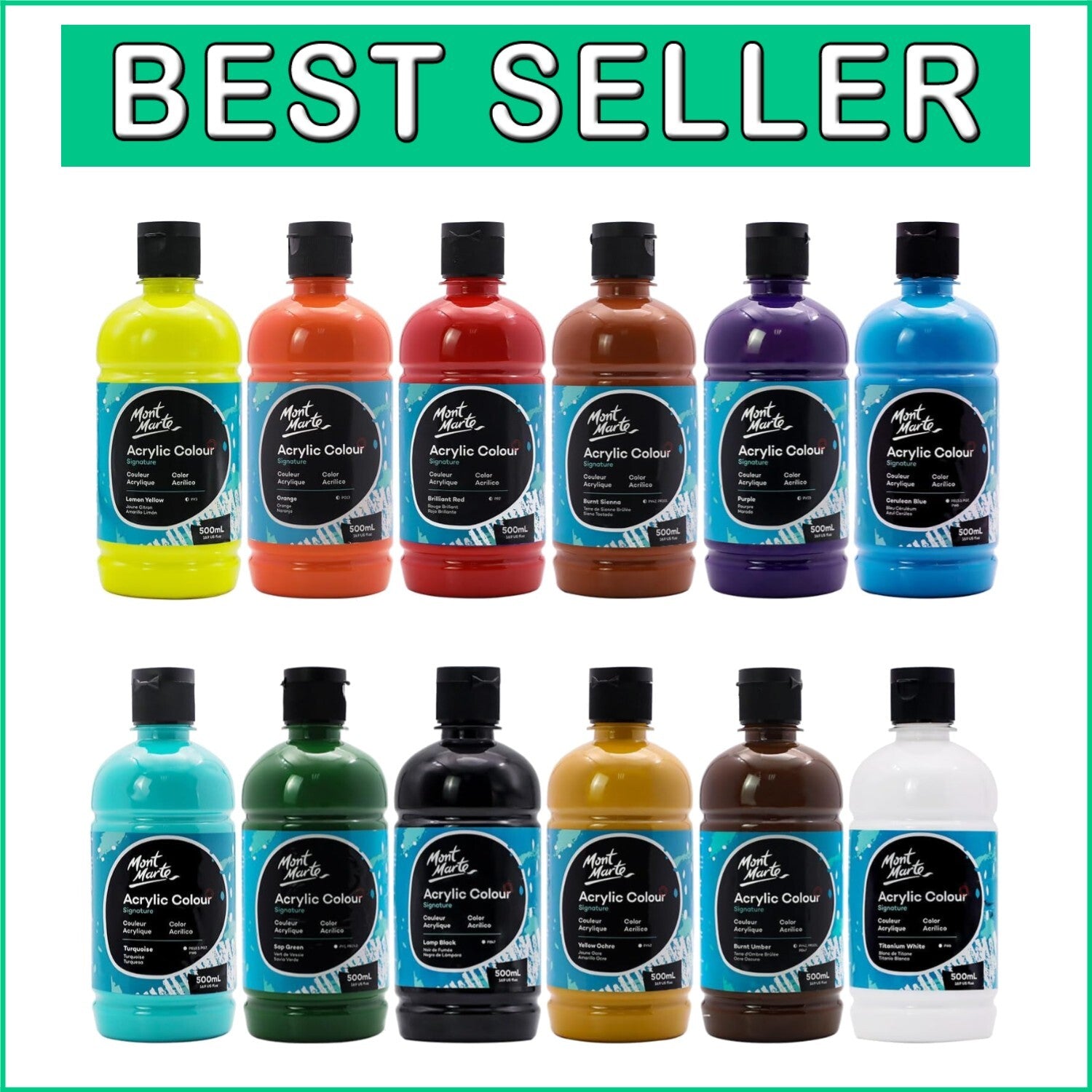 Artists’ Dream: 12 Semi-Matte Fast-Drying Acrylic Paints, 500ml Bottles