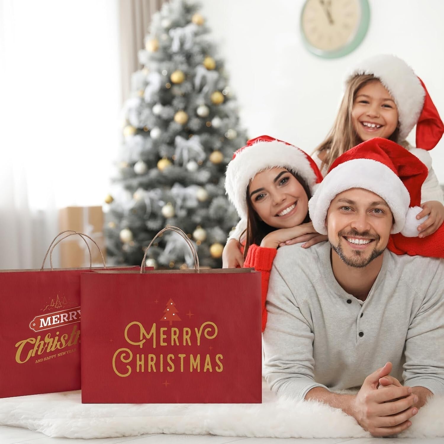 Elegant Red Kraft Gift Bags - 50 Pack, 16x6x12, Perfect for Parties & Retail