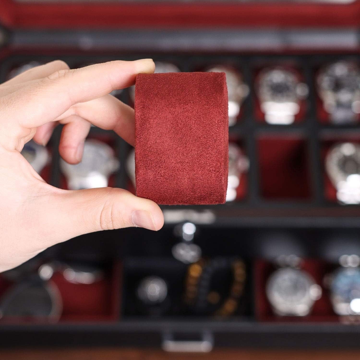 Stylish Black/Red Watch Storage Box with Key Lock & 12 Slots for Men & Women