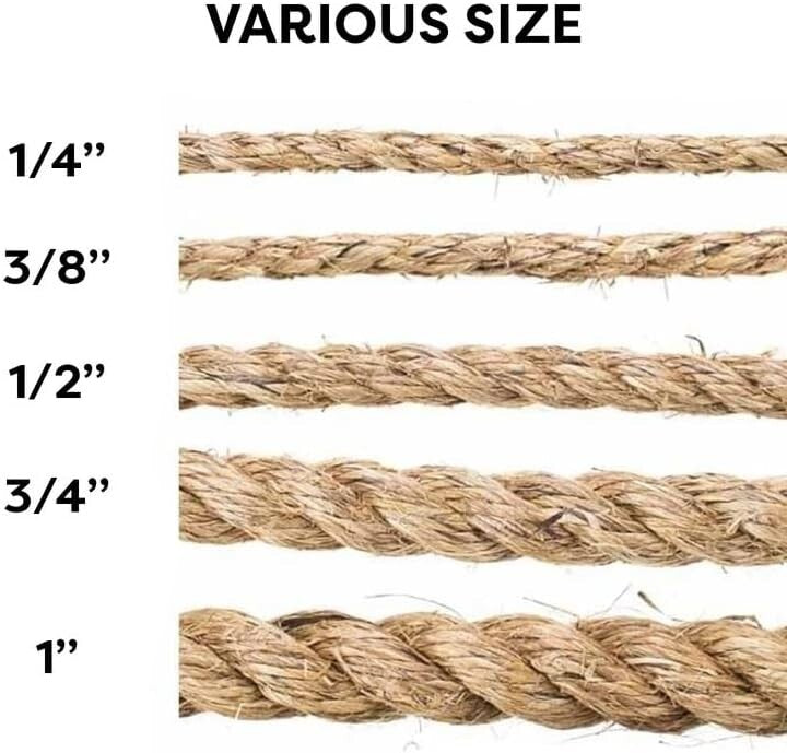 Multipurpose Twisted Sisal Rope 100 ft - Ideal for DIY, Crafts & Cats