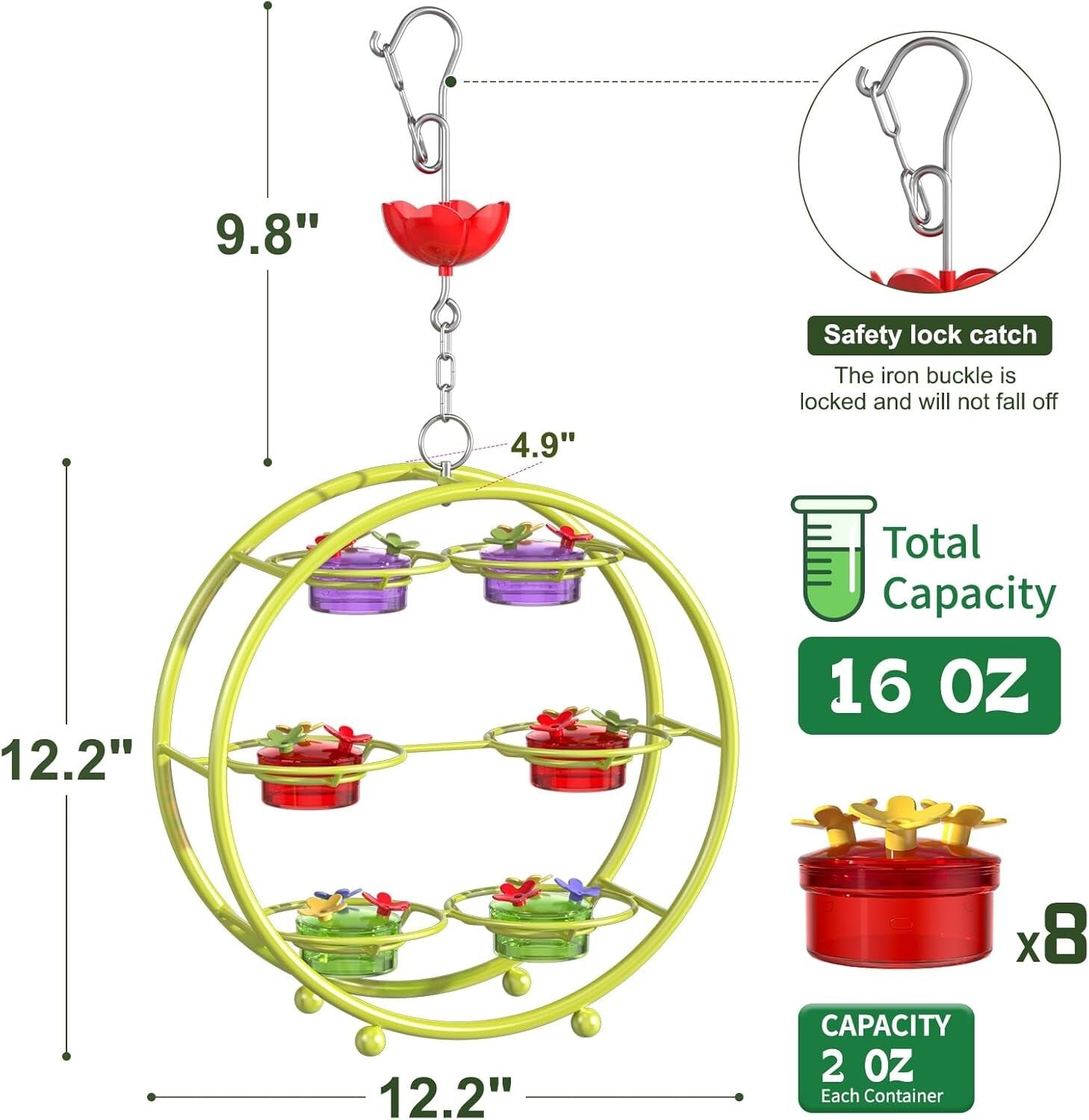 Unique Multi-Port Hummingbird Feeder - Top Fill & Leak-Proof Design in Green