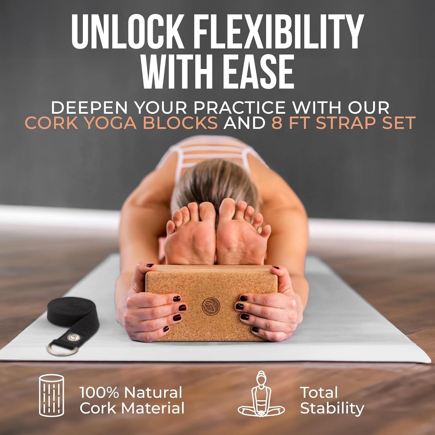 Eco-Friendly Yoga Blocks 2 Pack with Adjustable Strap - 9x6x3 Inch Durability