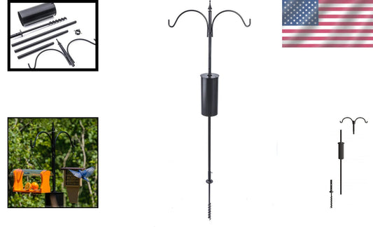 Squirrel-Proof 2 Arm Bird Feeder Pole Set with Durable Baffle & Ground Twister
