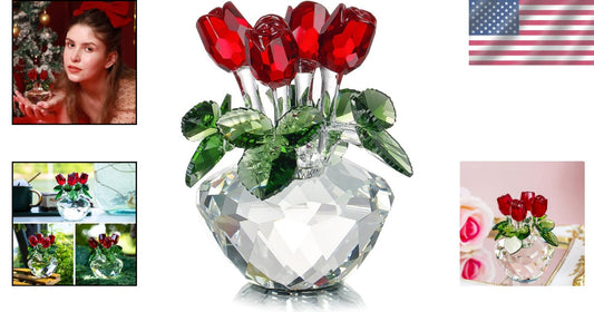 Elegant Crystal Rose Figurine in Gift Box – Timeless Home or Office Decor