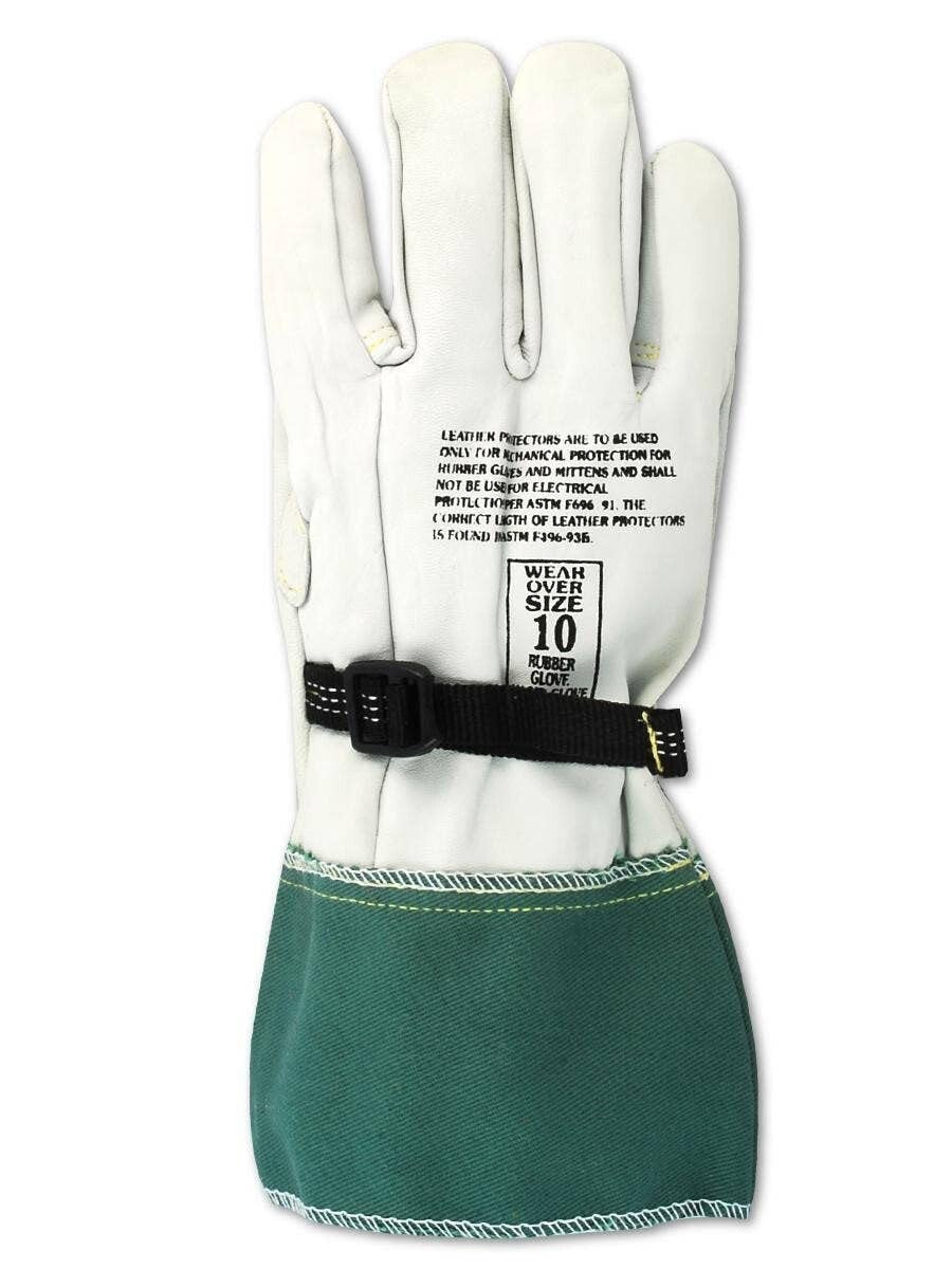 Premium Goatskin Leather Linesman Gloves, Size 9.5 - Adjustable Gauntlet Cuff