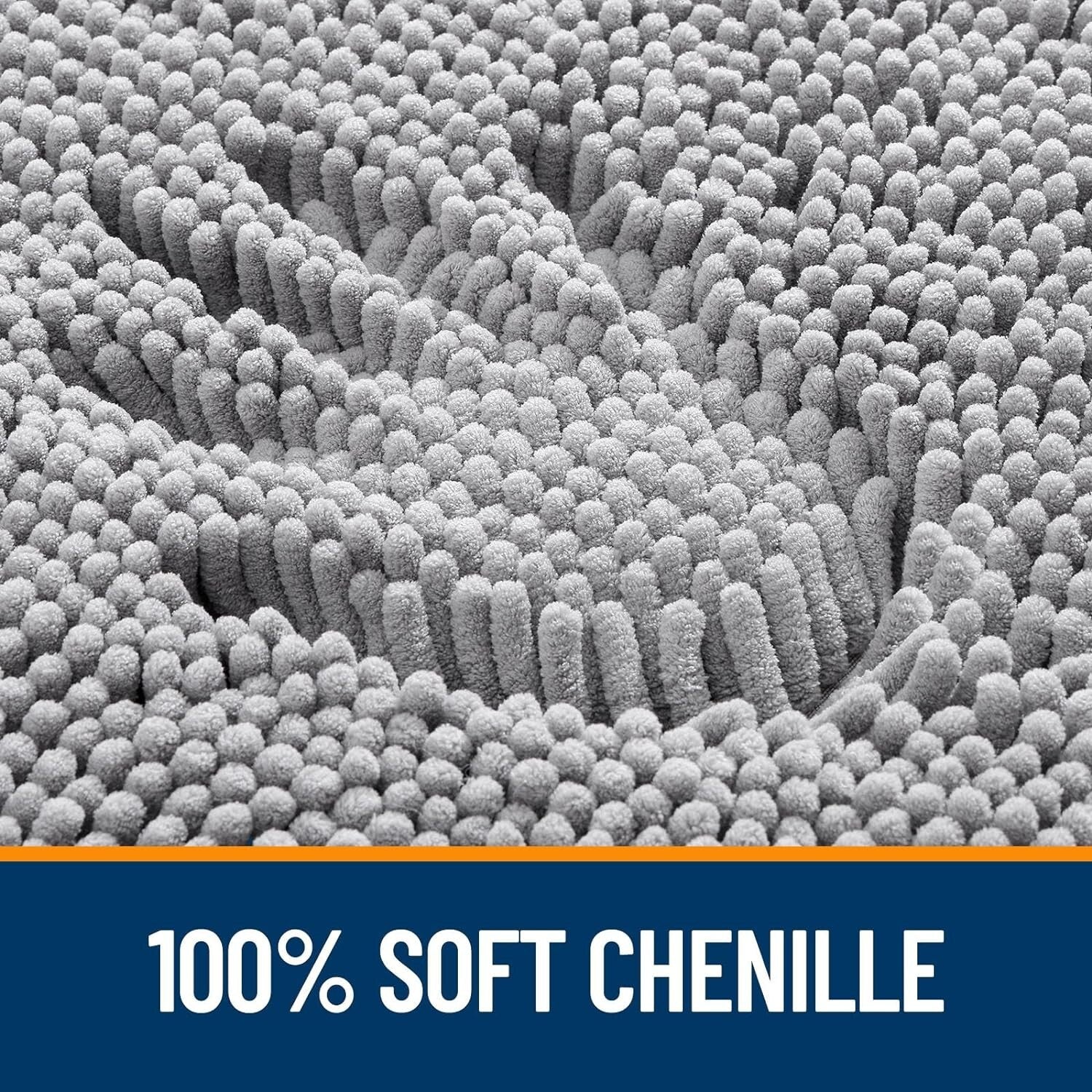 50x30 Grey Chenille Bath Mat - Extra Soft, Machine Washable with Rubber Backing