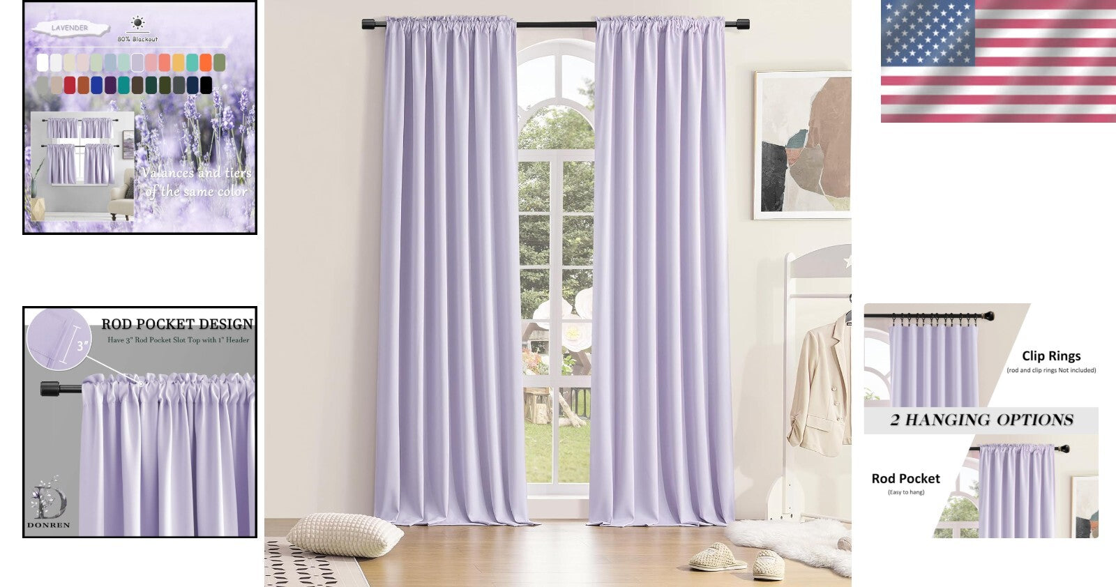 Elegant Lavender Blackout Curtain Panels - 96" Long, Ideal for Modern Home Decor