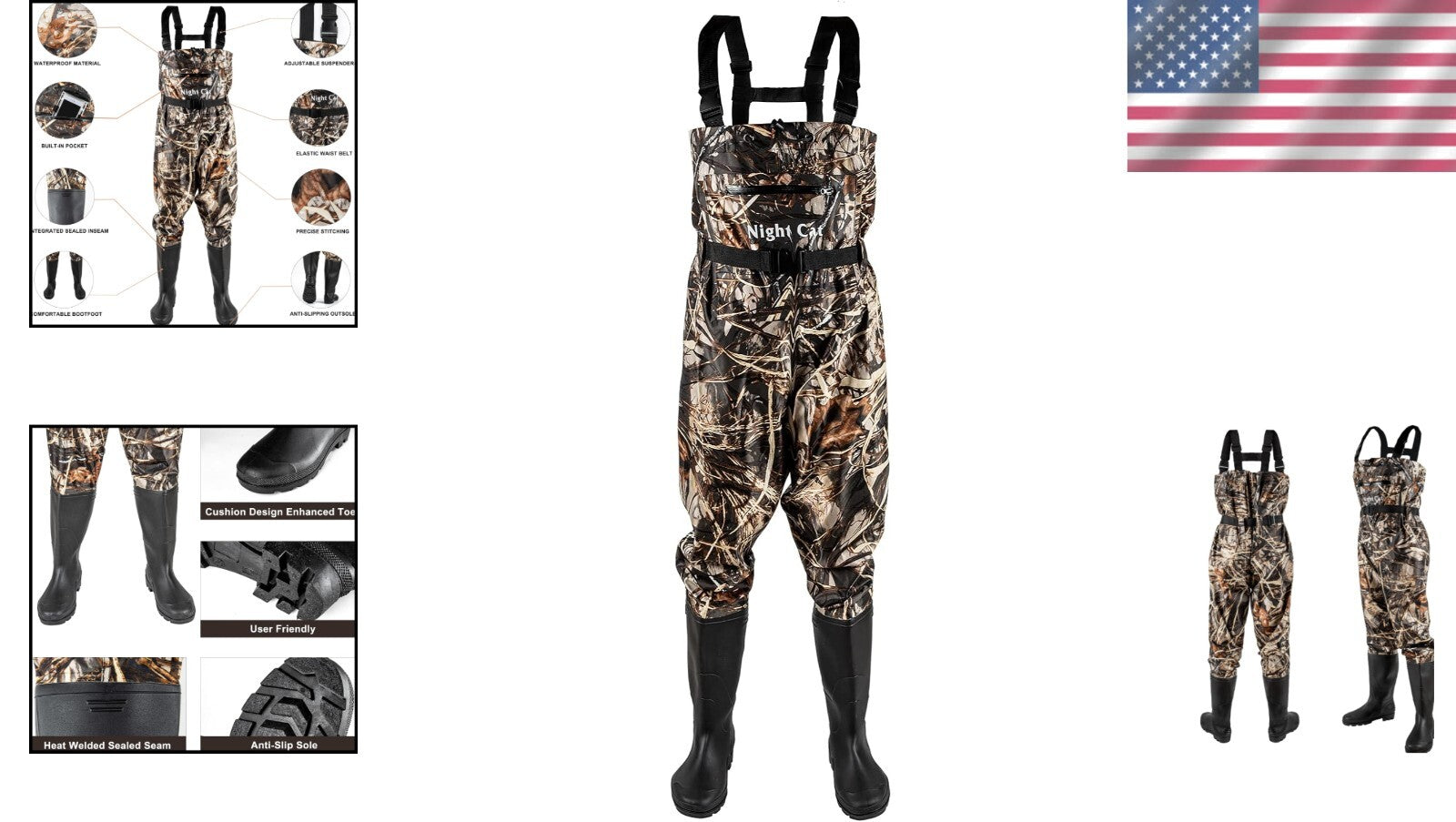 Breathable Chest Waders with Integrated Boots, Anti-Slip for Fishing and Hunting
