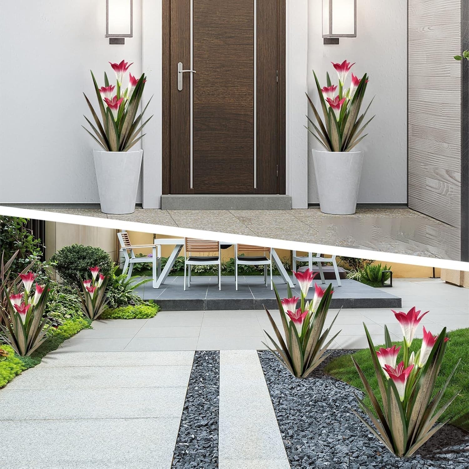 Rustproof Metal Agave Plant Art with Waterproof Lilies – 16-inch Decorative Gift