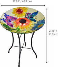 Load image into Gallery viewer, Elegant 18" Solar Glass Birdbath with LED Lights – Attract Butterflies Outdoors