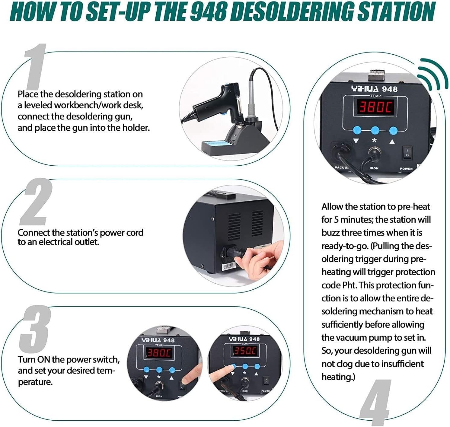 Upgraded 2-in-1 80W Desoldering Station & 60W Soldering Iron - Adjustable Heat