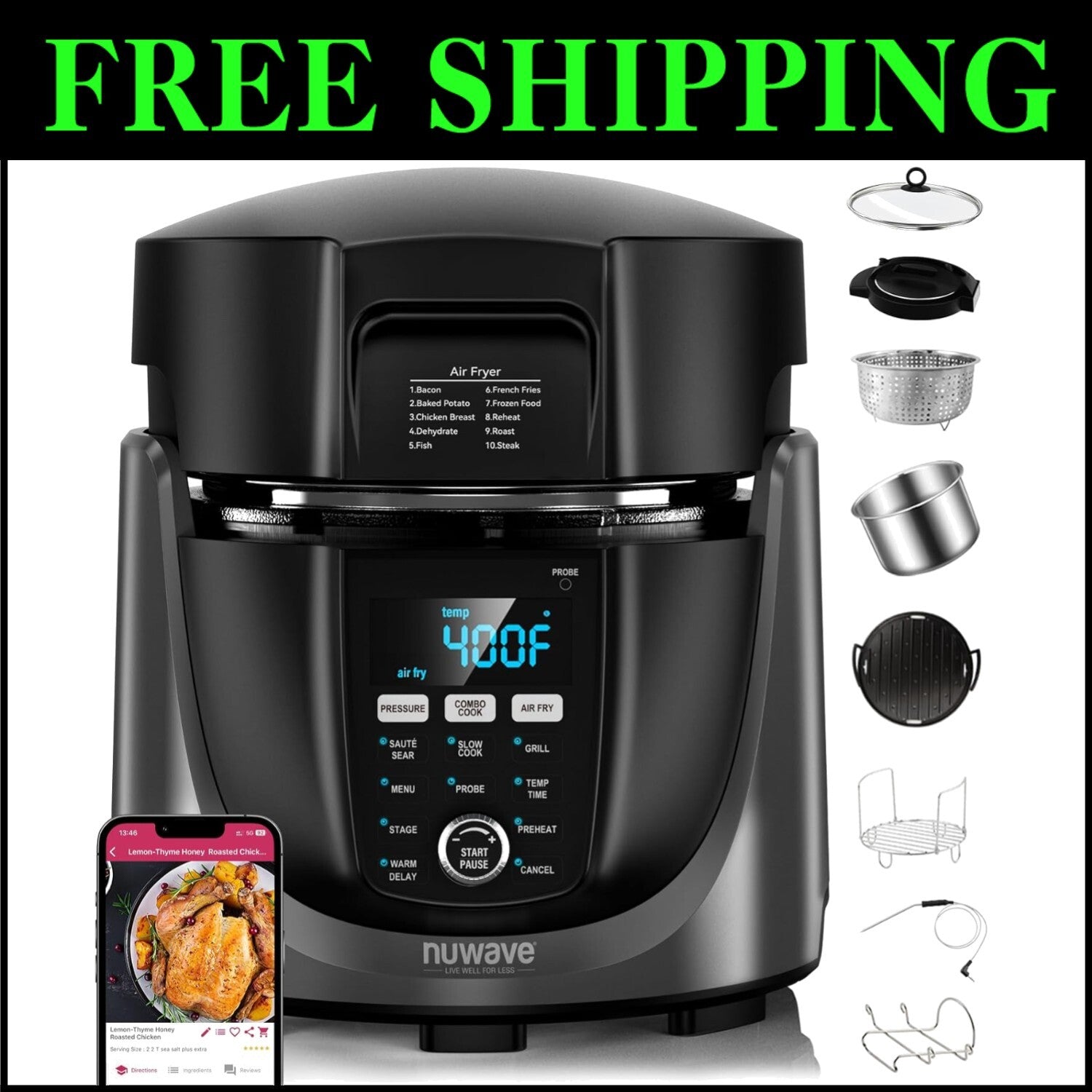 Multifunctional Electric Cooker: 450 Settings, 6qt Pressure & Air Fryer Combo