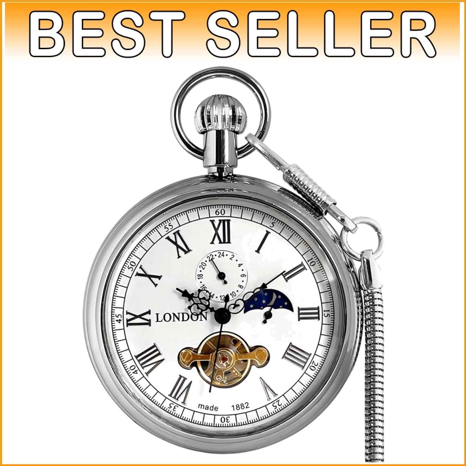 Designer Men's Vintage Pocket Watch - Copper Mechanical Movement with Tourbillon