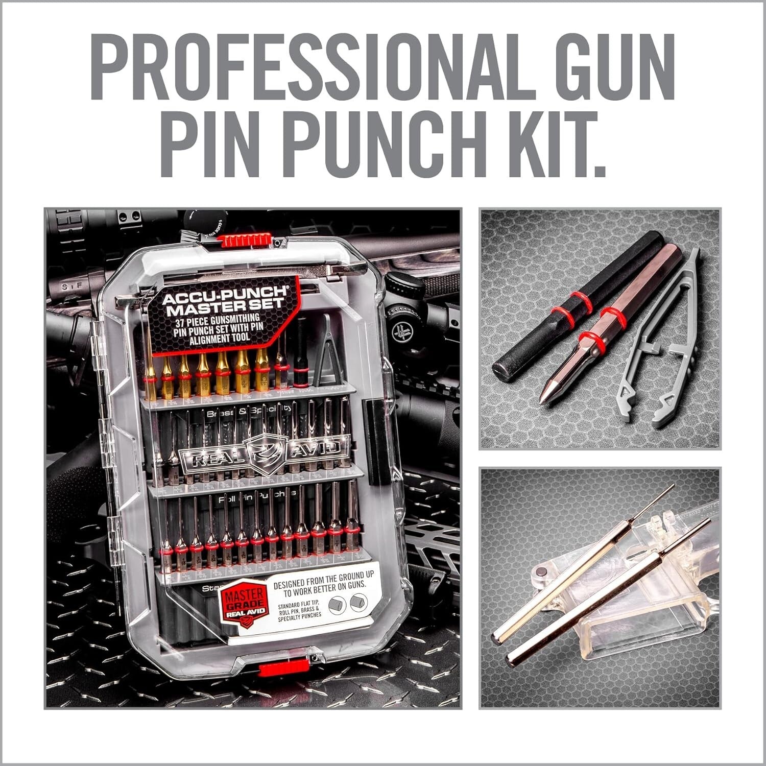 37-Piece Gunsmith Punch Set: Complete Tool Kit with Flat Tip and Brass Punches