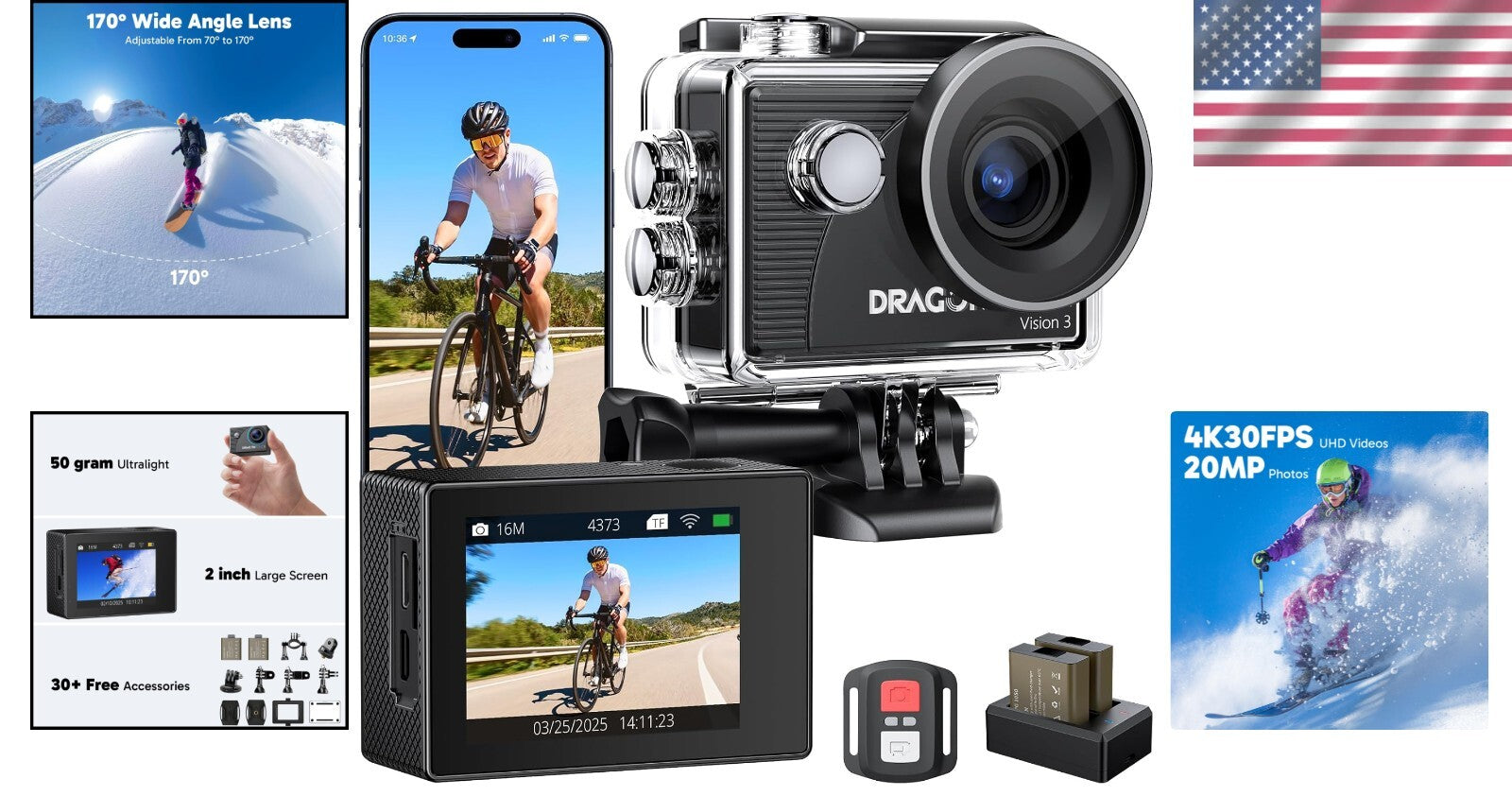 Adventurer's Dream: 4K Action Camera with 100FT Waterproof & Remote Control