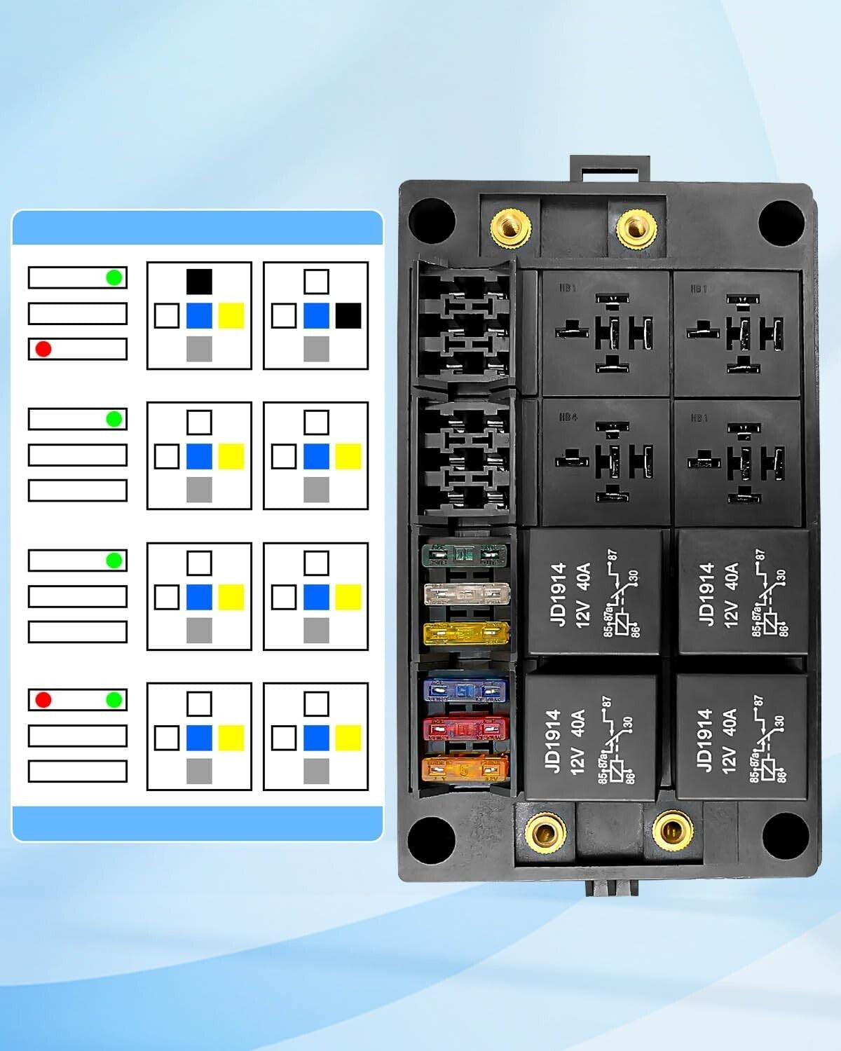 8 Relay Slots Waterproof Fuse Box - 12V Automotive Power Solution for Vehicles