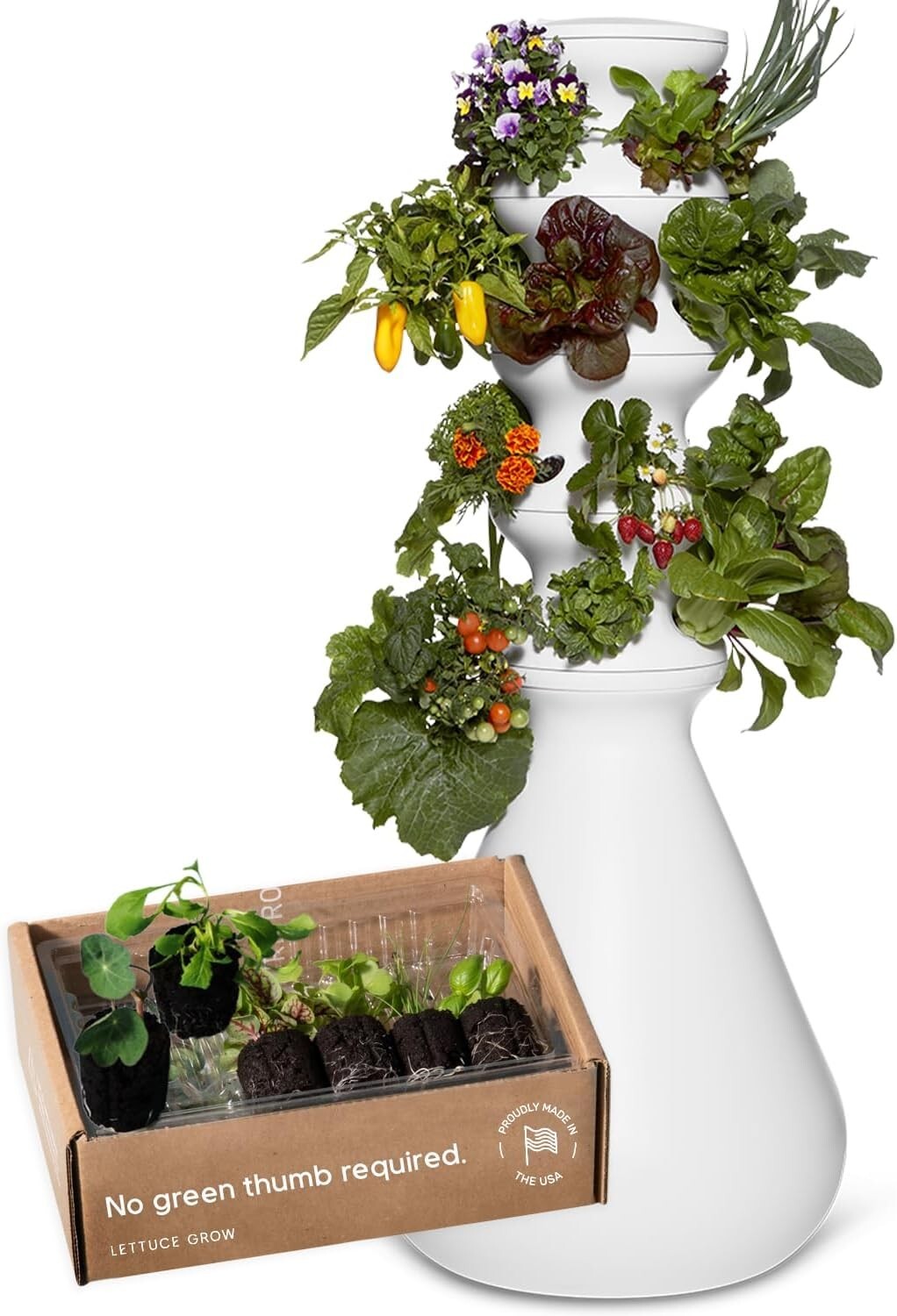 Medium Hydroponic Vertical Planter with 24 Pre-Sprouted Plants - Easy Gardening