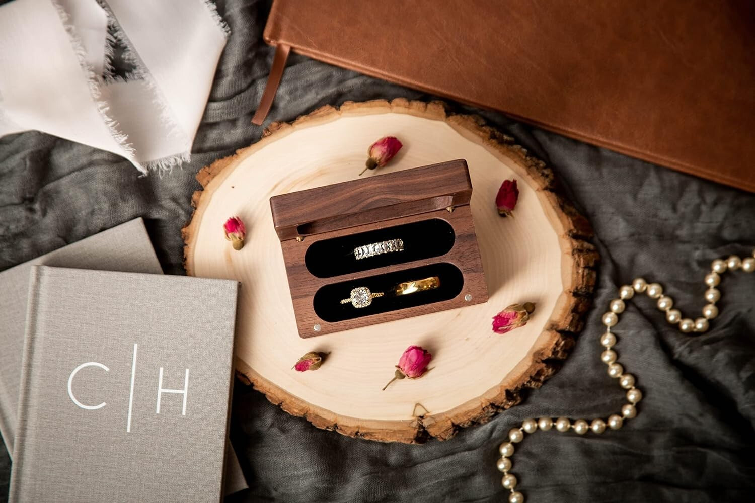 Engraved Walnut Ring Box - A Rustic Storage for Wedding and Engagement Rings