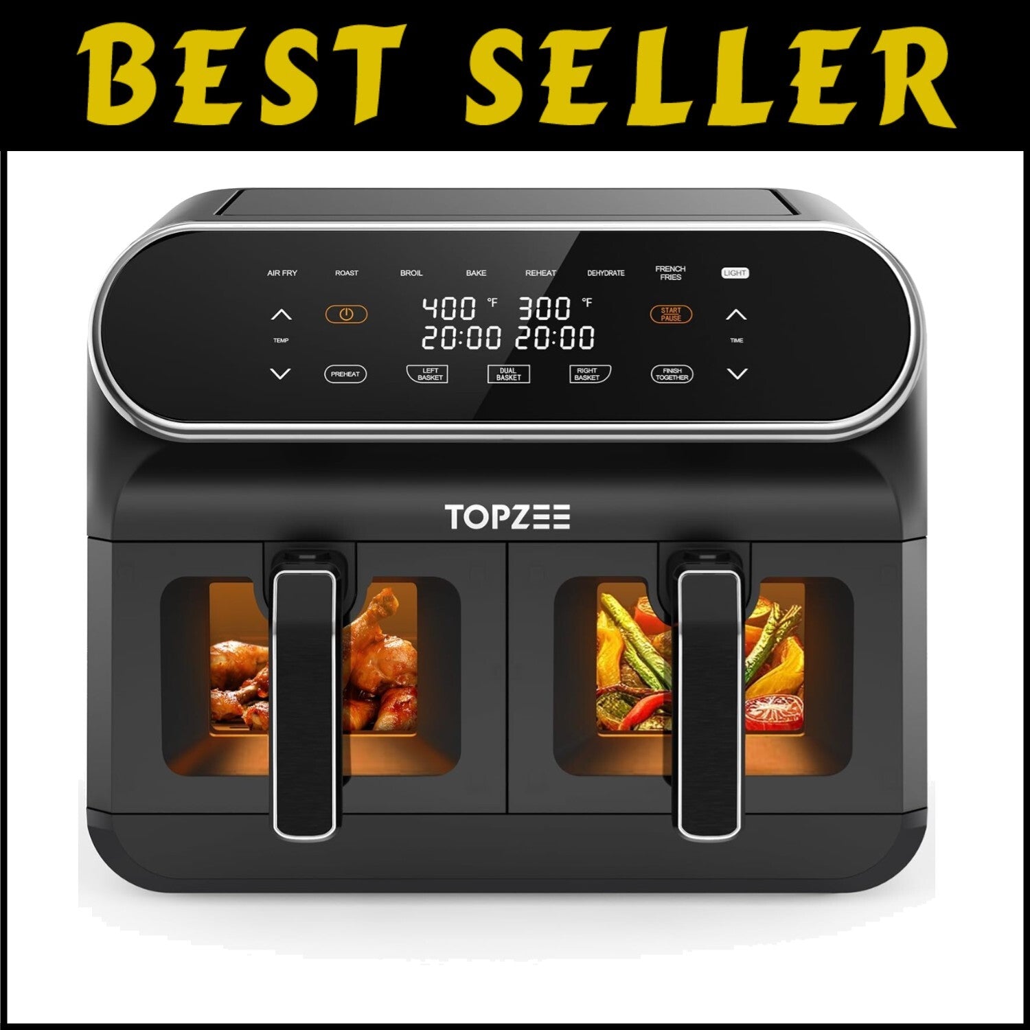 Large 8 Quart Programmable Air Fryer with Cooking Functions and Viewing Windows