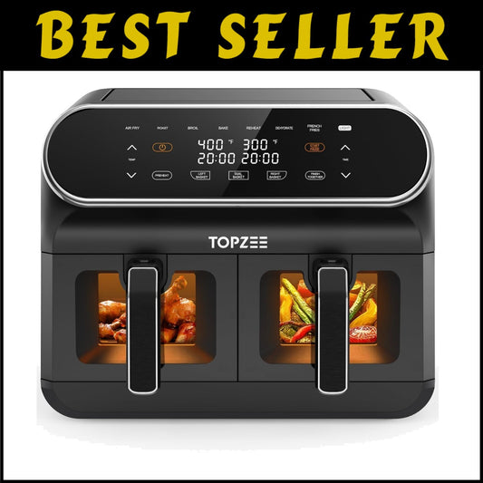 Large 8 Quart Programmable Air Fryer with Cooking Functions and Viewing Windows