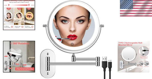 Double-Sided 8-Inch Wall-Mounted Mirror with 10X Magnification - Polished Silver