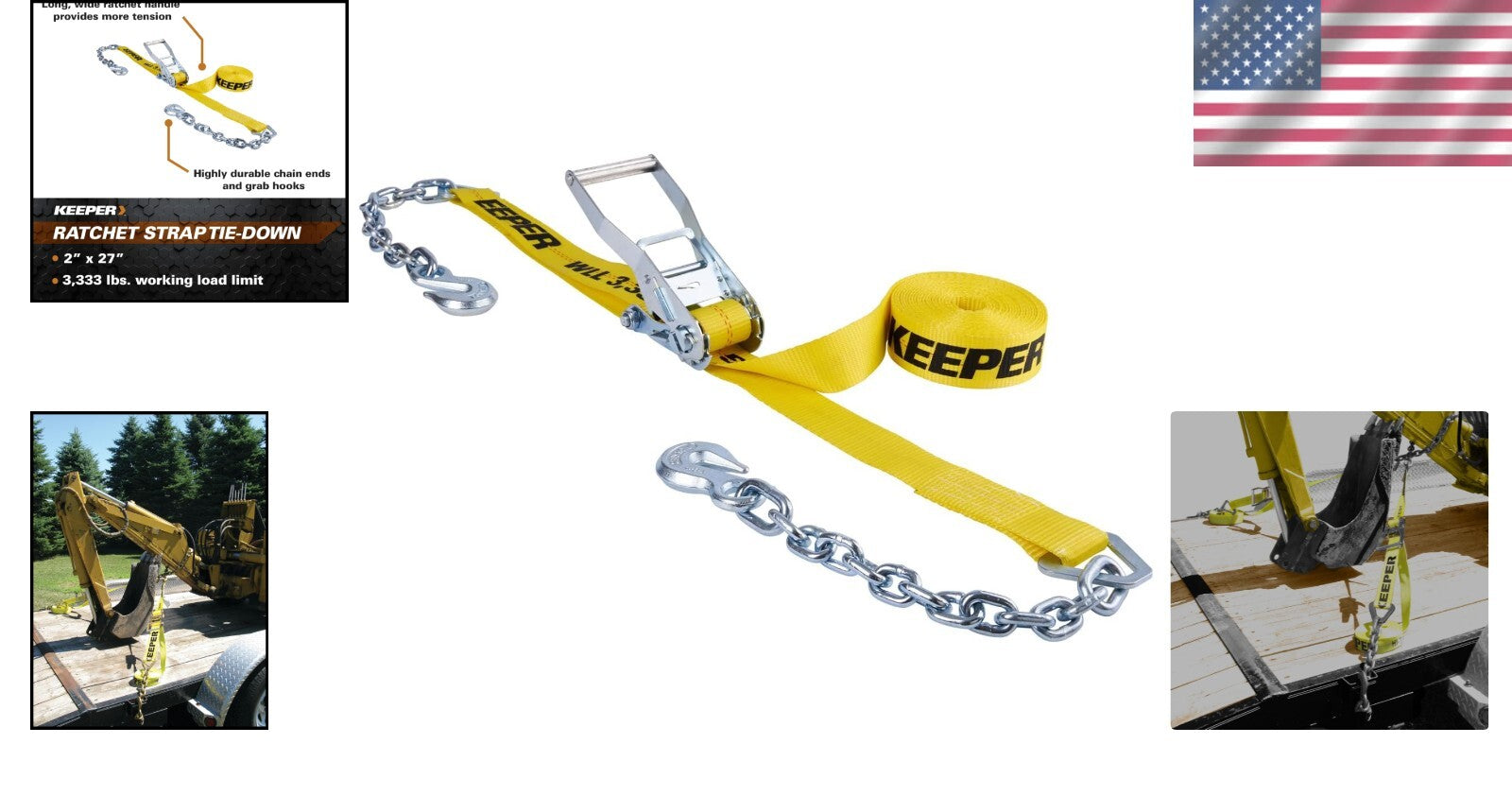 2" x 27' High-Performance Ratchet Cargo Strap with Grab Hook - 3,333 lbs WLL