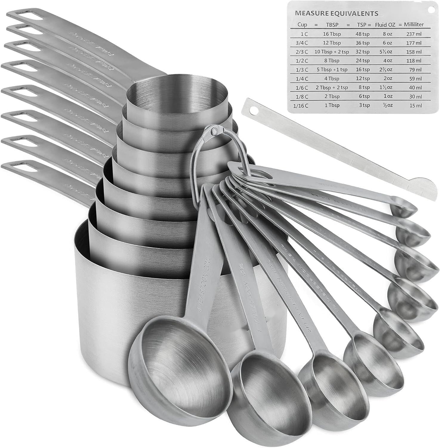 Eco-Friendly Stainless Steel Measuring Cups Set - 19 Pieces for Precise Cooking