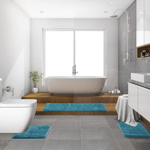 Load image into Gallery viewer, Ultra Absorbent Teal Bath Mats Set - 3-Piece Soft Microfiber for Comfort