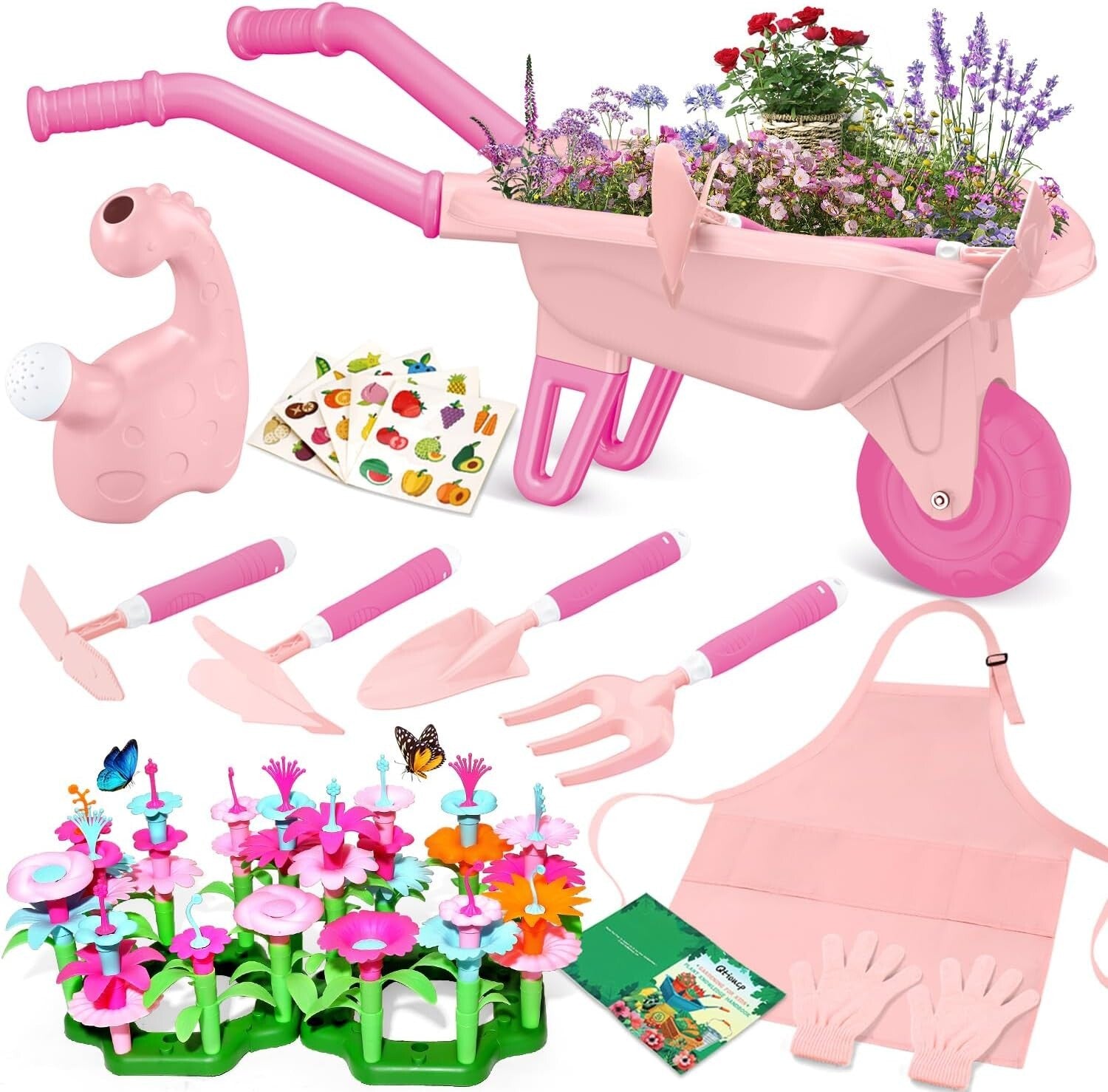 Colorful Kids Gardening Toys - 16-Piece Set with Wheelbarrow & Learning Tools