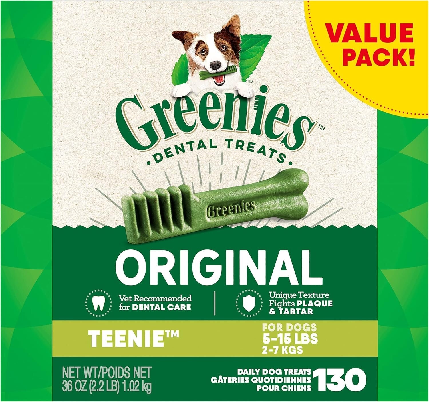 130 Chewy Dental Treats for Small Dogs - Original Flavor & Natural Ingredients