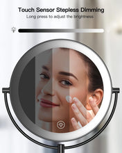 Load image into Gallery viewer, Stainless Steel 9" Wall-Mounted Magnifying Mirror with Extendable Arm &amp; LEDs