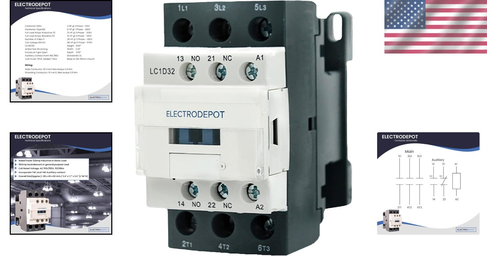 Compact 30A 3-Pole Contactor with Dual Auxiliary Contacts for Efficient Control