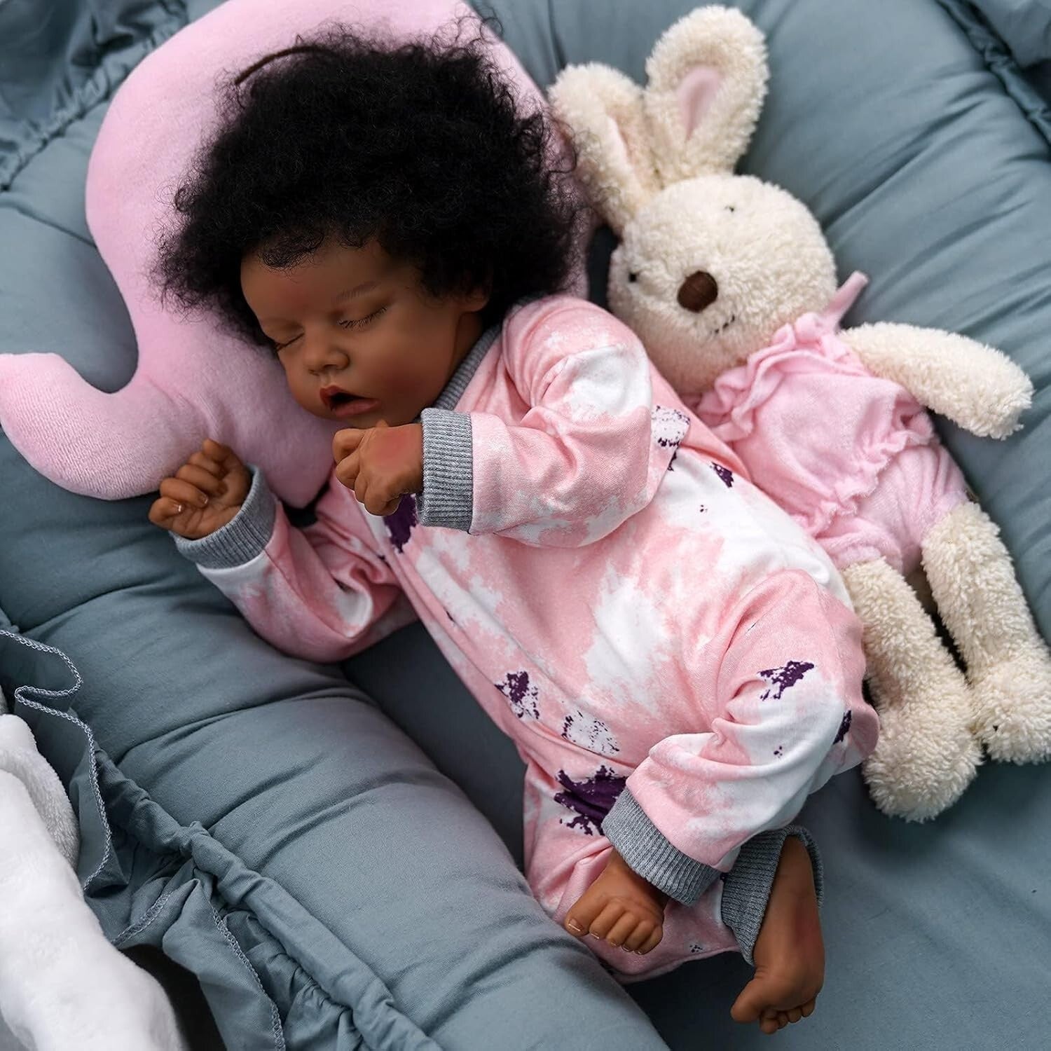 17-Inch Realistic Black Reborn Baby Doll with Soft Body & Curls – Gift Box