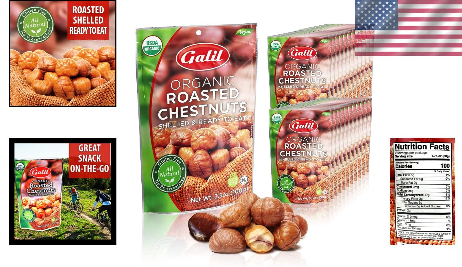 Nutritious Organic Roasted Chestnuts - 24 Gluten-Free Packs Ideal for Cooking