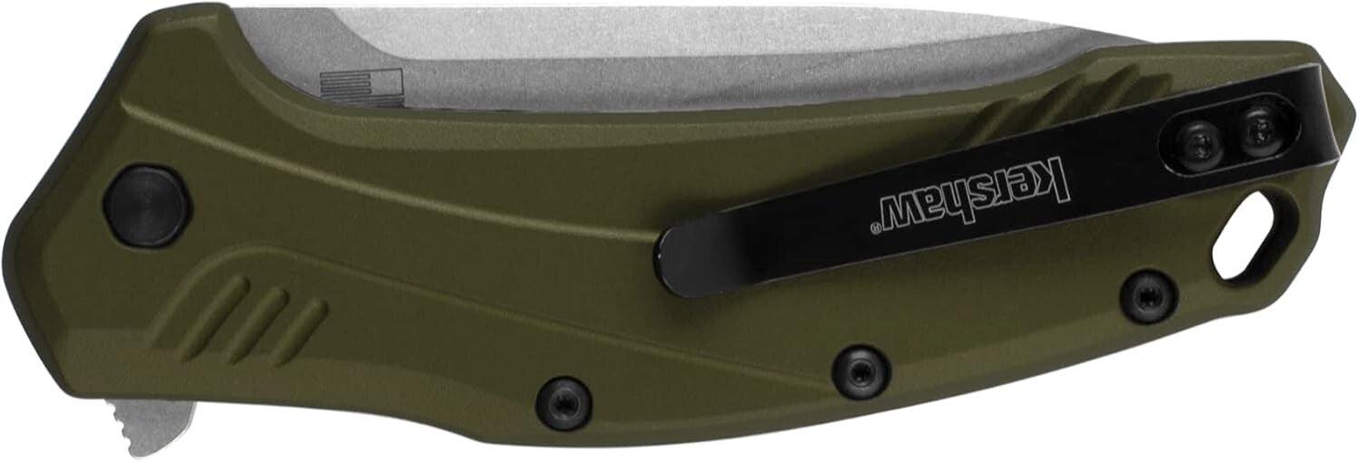 CPM 20CV Drop Point Pocketknife - Olive Aluminum Handle for Ambidextrous Carry