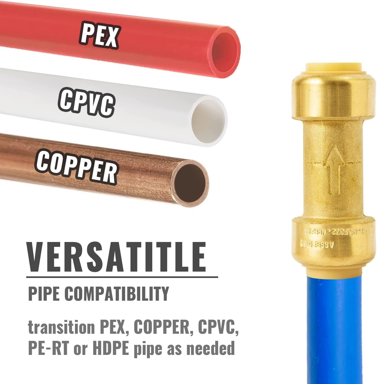 1/2 Inch No Lead Brass Check Valve - Push-to-Connect Plumbing Fittings (6 Pack)