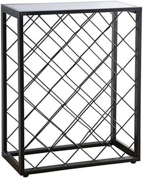 Modern Free-Standing Wine Rack with Tempered Glass Top - Holds 32 Bottles